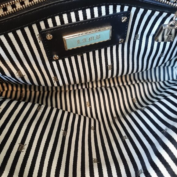 L.A.M.B. Y2K Leopard Print Coated Canvas Black Leather Shoulder Bag Satchel - Picture 10 of 16